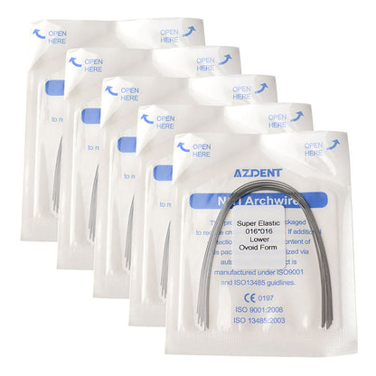 5 Bags AZDENT Dental Orthodontic Archwires Niti Super Elastic Ovoid Rectangular 0.016x0.016 Lower 10pcs/Pack - azdentall.com