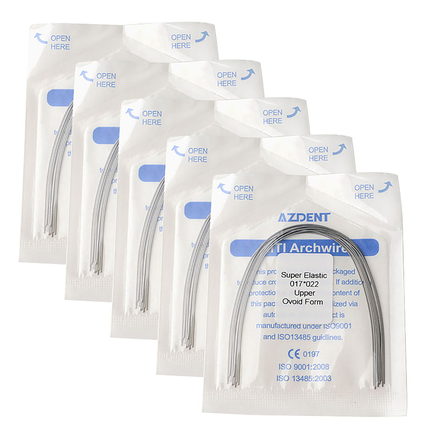 5 Bags AZDENT Dental Orthodontic Archwires Niti Super Elastic Ovoid Rectangular 0.017x0.022 Upper 10pcs/Pack - azdentall.com