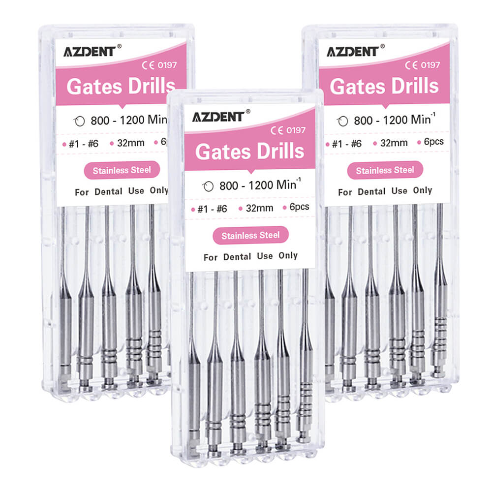 AZDENT Dental Engine Files Staniless Steel Gates Drill 32mm #1-6 6pcs/Box