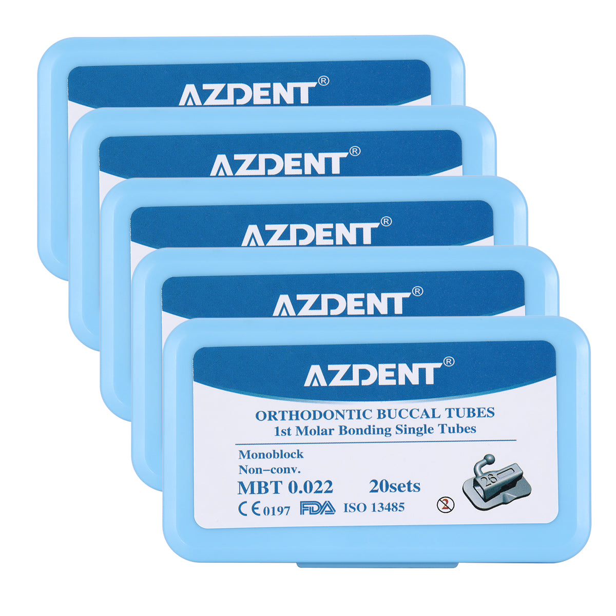 5 Boxes AZDENT Dental Orthodontic Buccal Tube 1st Molar Bondable MIM Monoblock Non-Convertible MBT 0.022 Laser Mark 20Sets/Box - azdentall.com