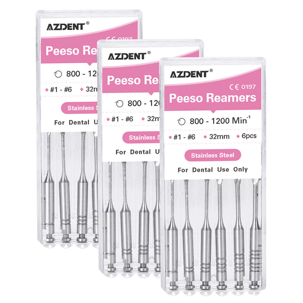 AZDENT Dental Engine Files Staniless Steel Peeso Reamers 32mm #1-6 6pcs/Box-azdentall.com