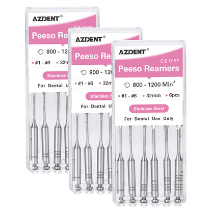 AZDENT Dental Engine Files Staniless Steel Peeso Reamers 32mm #1-6 6pcs/Box-azdentall.com