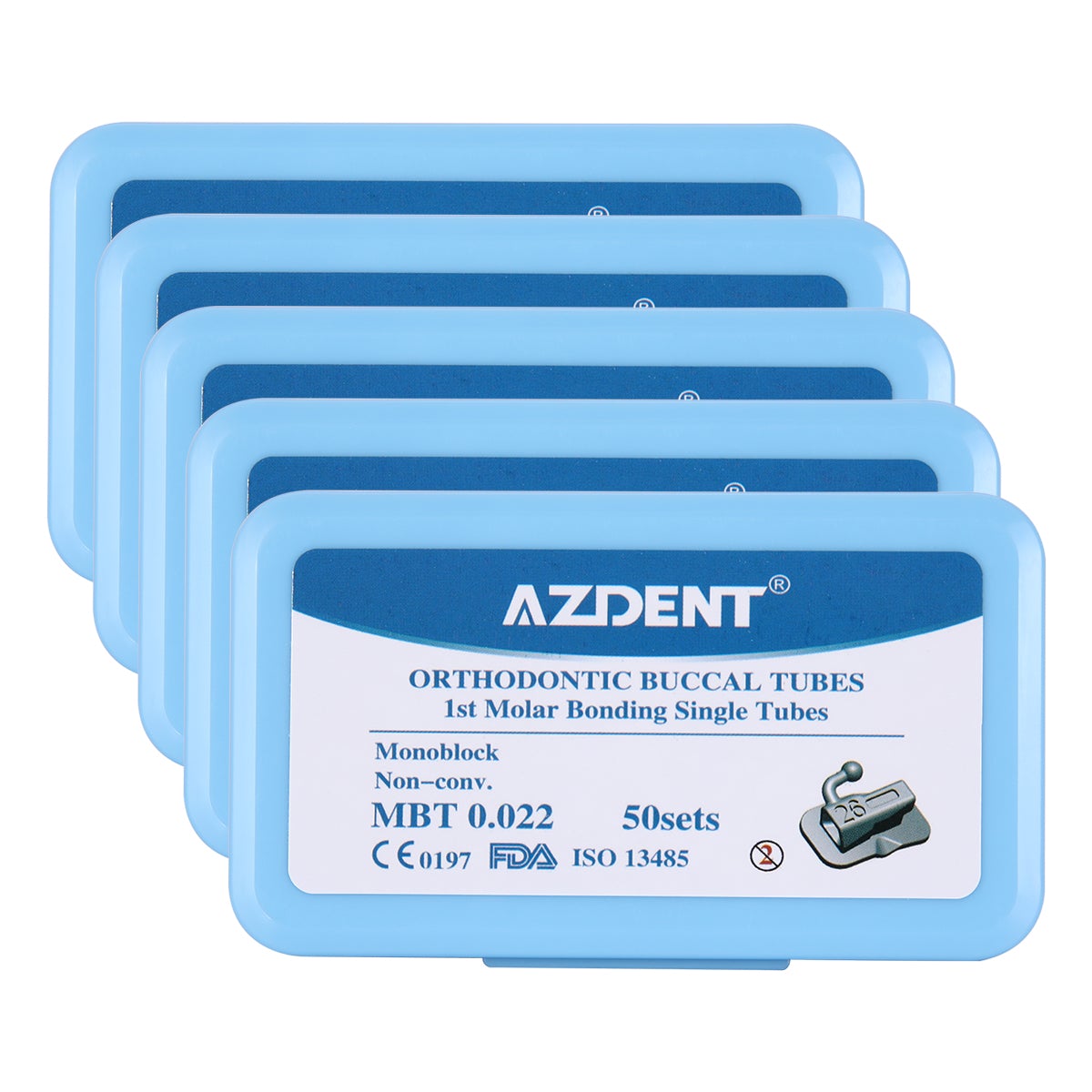 5 Boxes AZDENT Dental Orthodontic Buccal Tube 1st Molar Bondable MIM Monoblock Non-Convertible MBT 0.022 50Sets/Box - azdentall.com