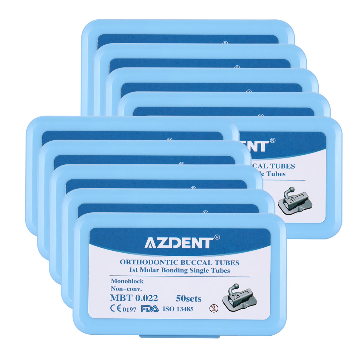 10 Boxes AZDENT Dental Orthodontic Buccal Tube 1st Molar Bondable Monoblock Non-Convertible Roth 0.022 50Sets/Box - azdentall.com