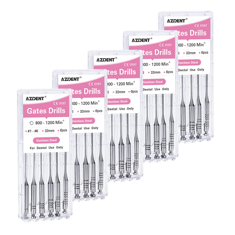 AZDENT Dental Engine Files Staniless Steel Gates Drill 32mm #1-6 6pcs/Box