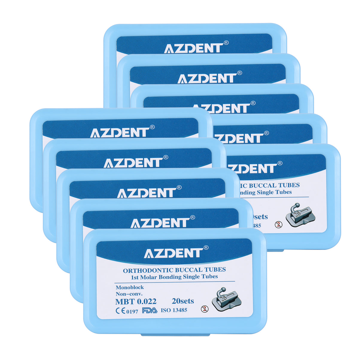 10 Boxes AZDENT Dental Orthodontic Buccal Tube 1st Molar Bondable MIM Monoblock Non-Convertible MBT 0.022 Laser Mark 20Sets/Box - azdentall.com