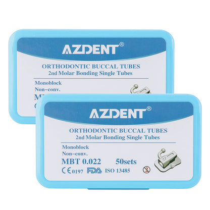 2 Boxes AZDENT Dental Orthodontic Buccal Tube 2nd Molar Bondable Monoblock Non-Convertible MBT 0.022 Laser Mark 50Sets/Box(200pcs) - azdentall.com