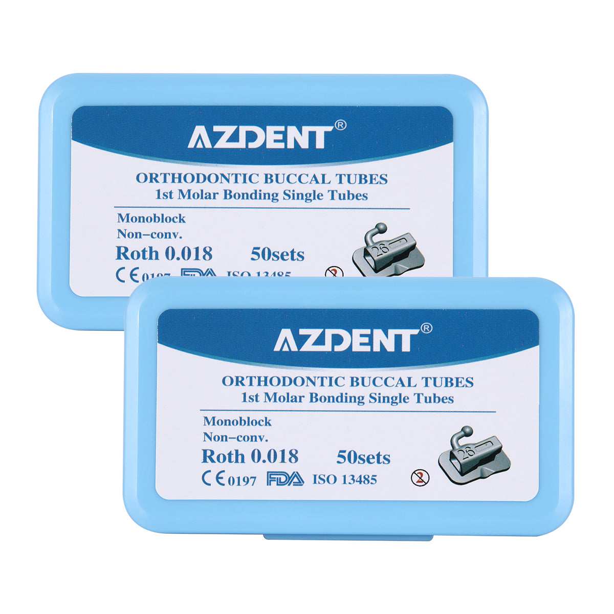 2 Boxes AZDENT Dental Orthodontic Buccal Tube 1st Molar Monoblock Non-Convertible Roth 0.018 50Sets/Box - azdentall.com