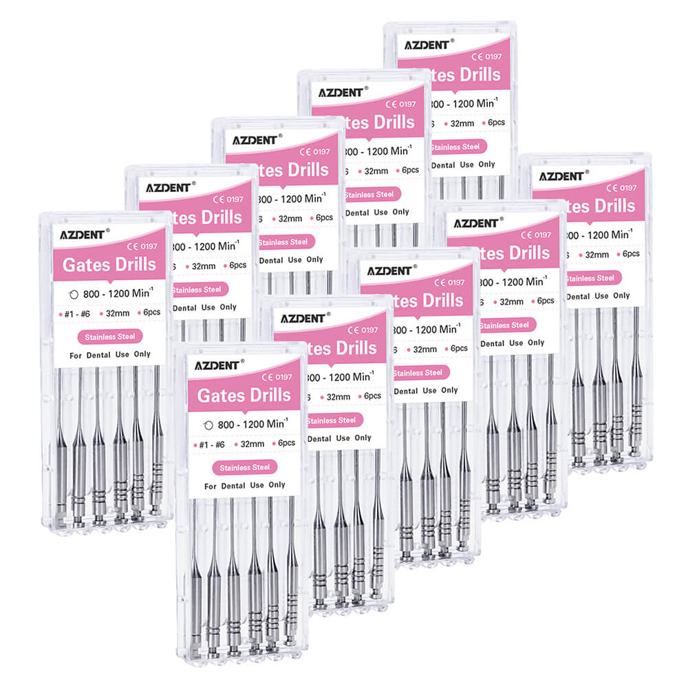 AZDENT Dental Engine Files Staniless Steel Gates Drill 32mm #1-6 6pcs/Box