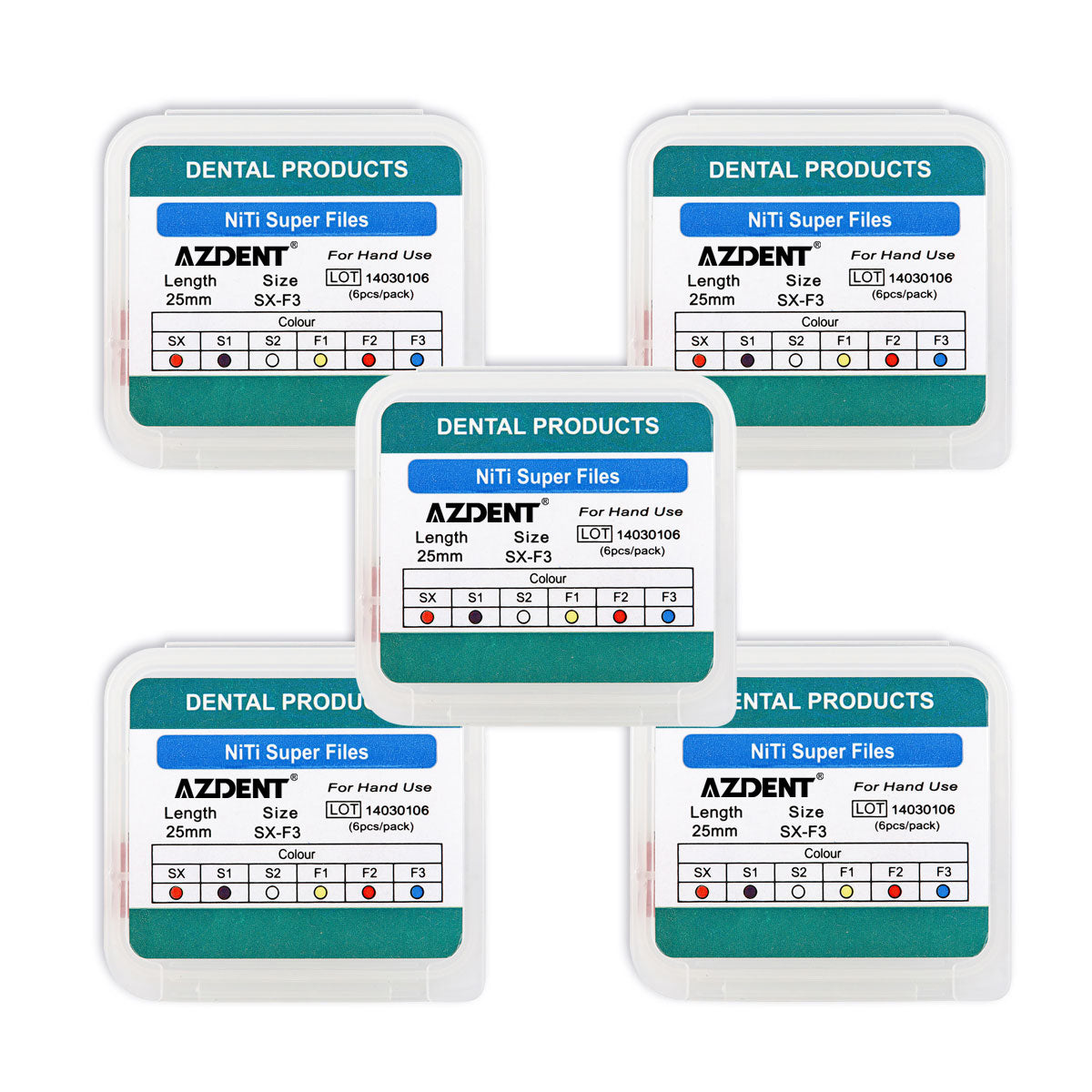 AZDENT Dental Endodontics NiTi Hand Use Super Rotary File 25mm SX-F3 6pcs/Box