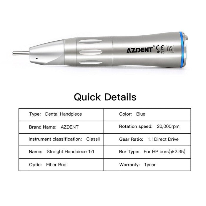 AZDENT 1:1 Fiber Optic Low Speed Straight Nose Cone Handpiece Internal Water - azdentall.com