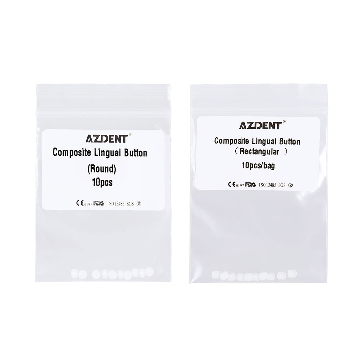 AZDENT Dental Lingual Button Bondable Composite Ceramic Round/Rectangular Base, 10pcs/Bag - azdentall.com