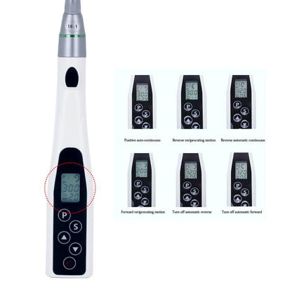 Dental Mini Wireless LED Endo Motor 16:1 Reduction Contra Angle 6 Memory Set-azdentall.com