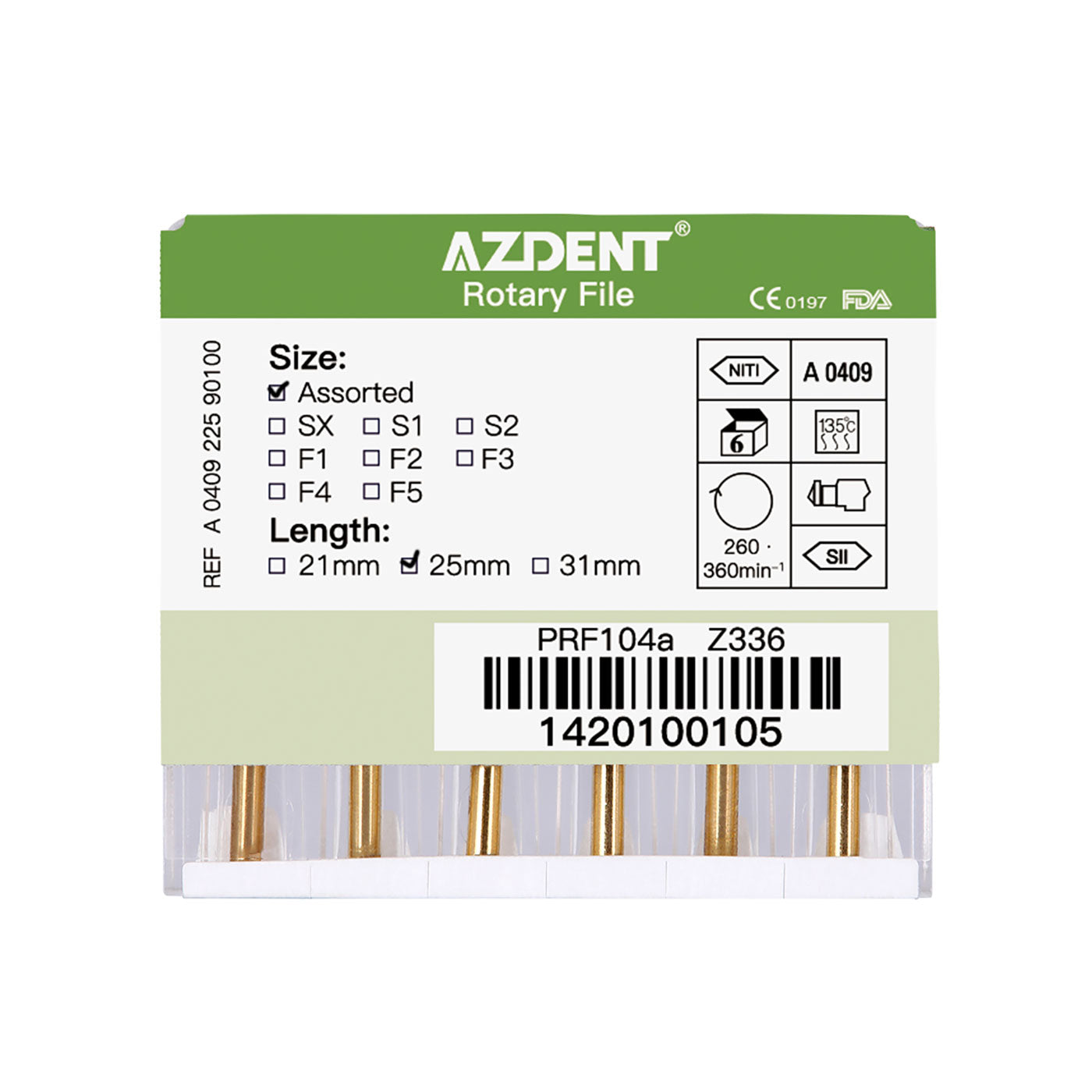 AZDENT Dental NITI Protaper Rotary Engine Files Heat Activated 25mm Assorted SX-F3 6pcs/Pk-azdrntall.com