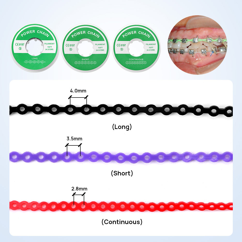 Dental Orthodontic PowerChain Long/Short/Continuous Colorful 15 ft/Roll 10 Rolls - azdentall.com