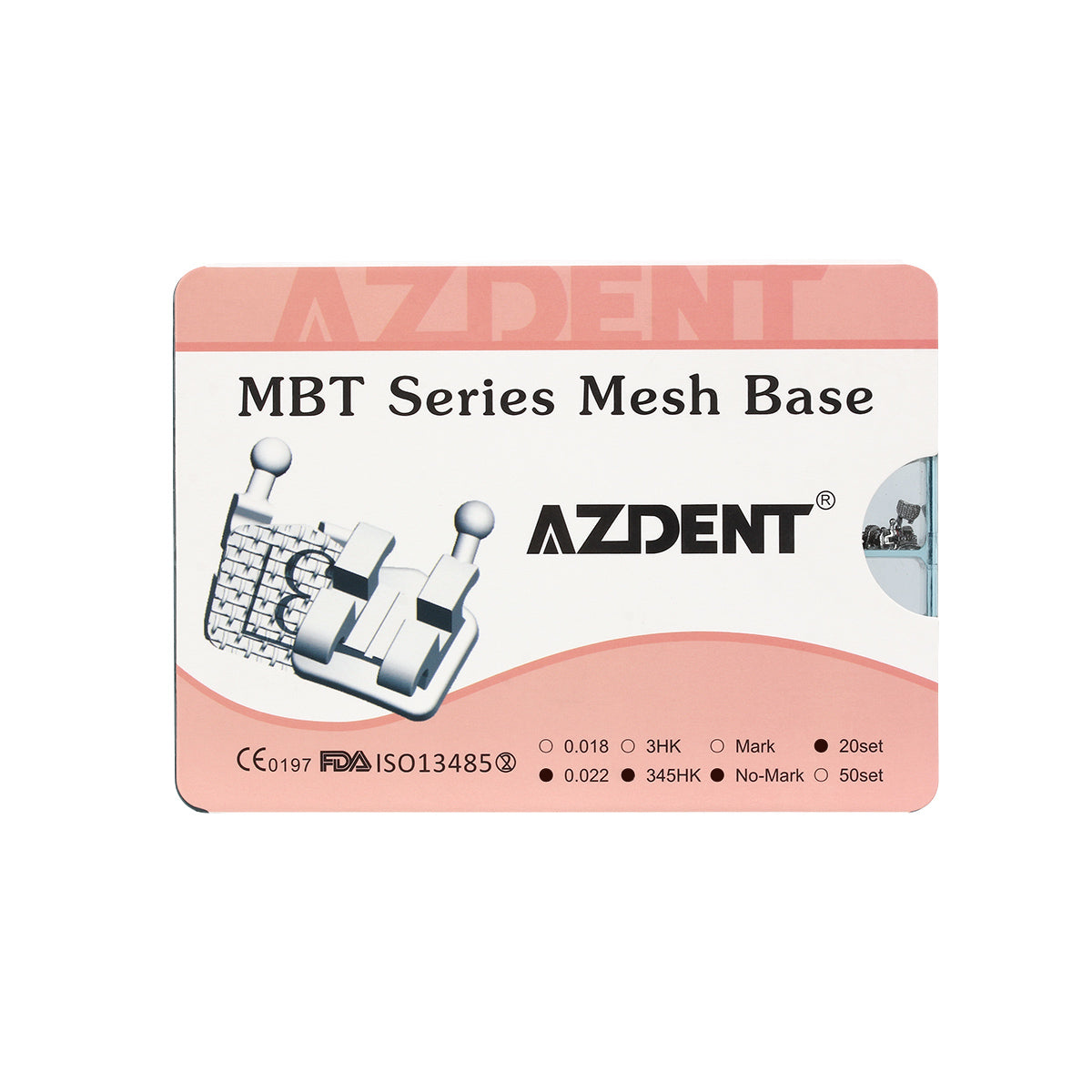 AZDENT Dental Mesh Base Metal Brackets Mini MBT .022 Hooks on 345 400pcs/Box - azdentall.com