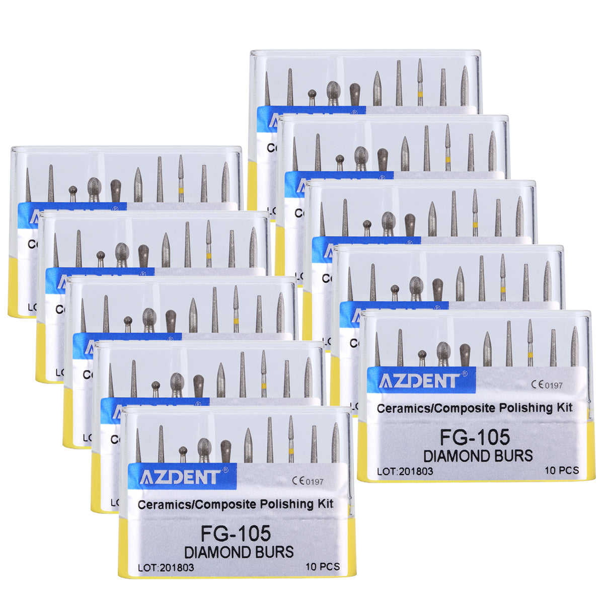 AZDENT Dental Diamond Bur FG-105 Ceramics/Composite Polishing Kit 10pcs/Kit-azdentall.com