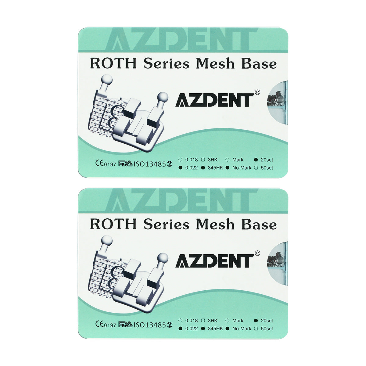 2 Boxes AZDENT Dental Mesh Base Metal Brackets Mini Roth .022 Hooks on 345 400pcs/Box - azdentall.com