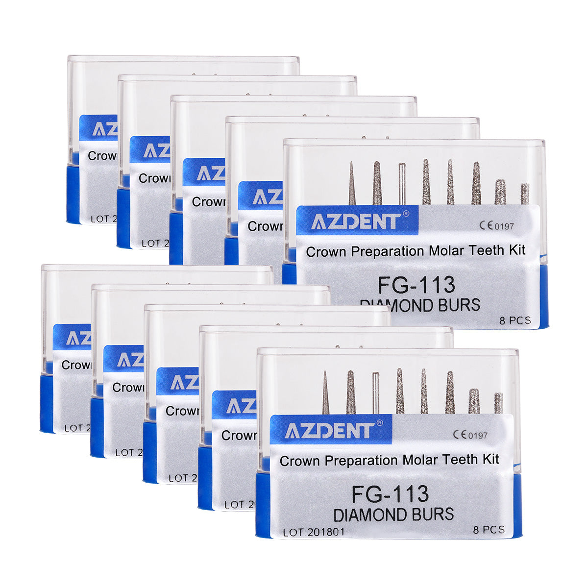 AZDENT Dental Diamond Bur FG-113 Crown Preparation Molar Teeth Kit 8pcs/Kit-azdentall.com