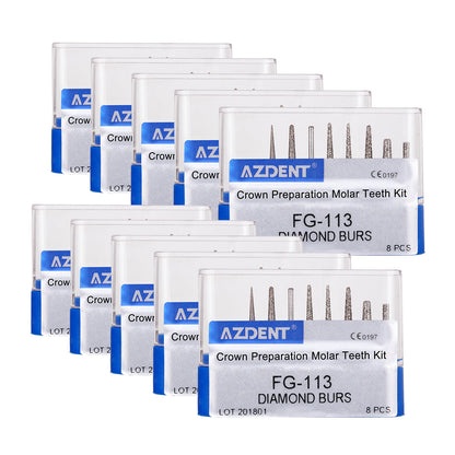 AZDENT Dental Diamond Bur FG-113 Crown Preparation Molar Teeth Kit 8pcs/Kit-azdentall.com