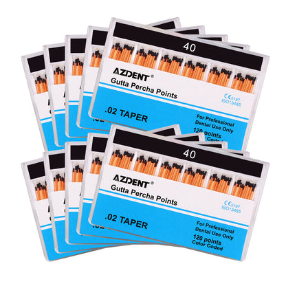 AZDENT Gutta Percha Points #15-40 Taper Size 0.02 Color Coded 7 Models 120/Box-azdentall.com