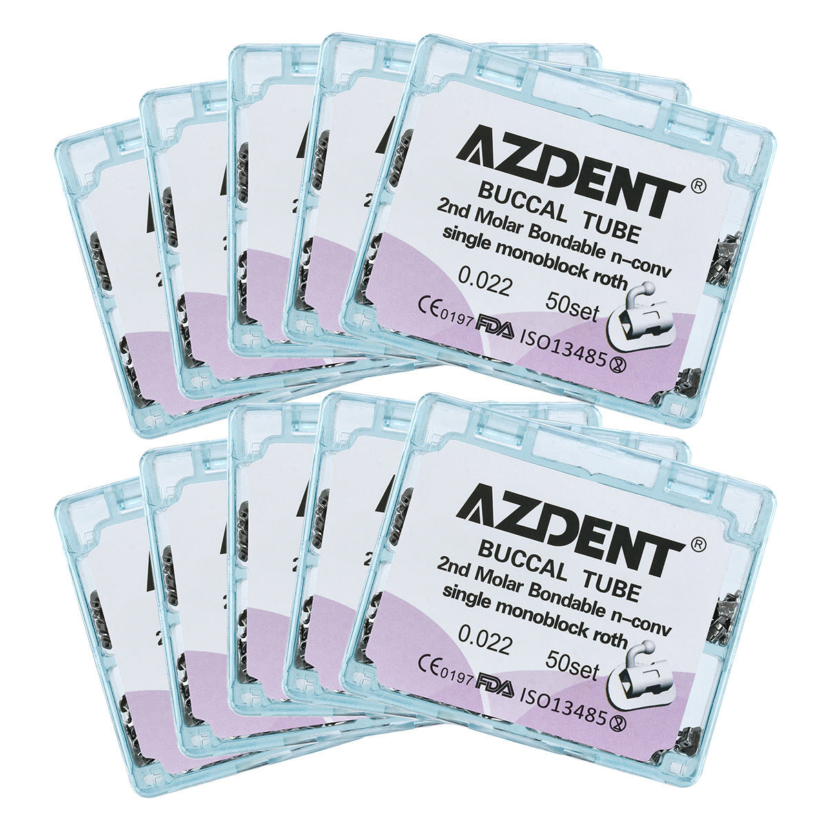 10 Boxes AZDENT Dental Orthodontic Buccal Tube 2nd Molar Bondable Monoblock Non-convertible Roth 0.022 50Sets/Box - azdentall.com