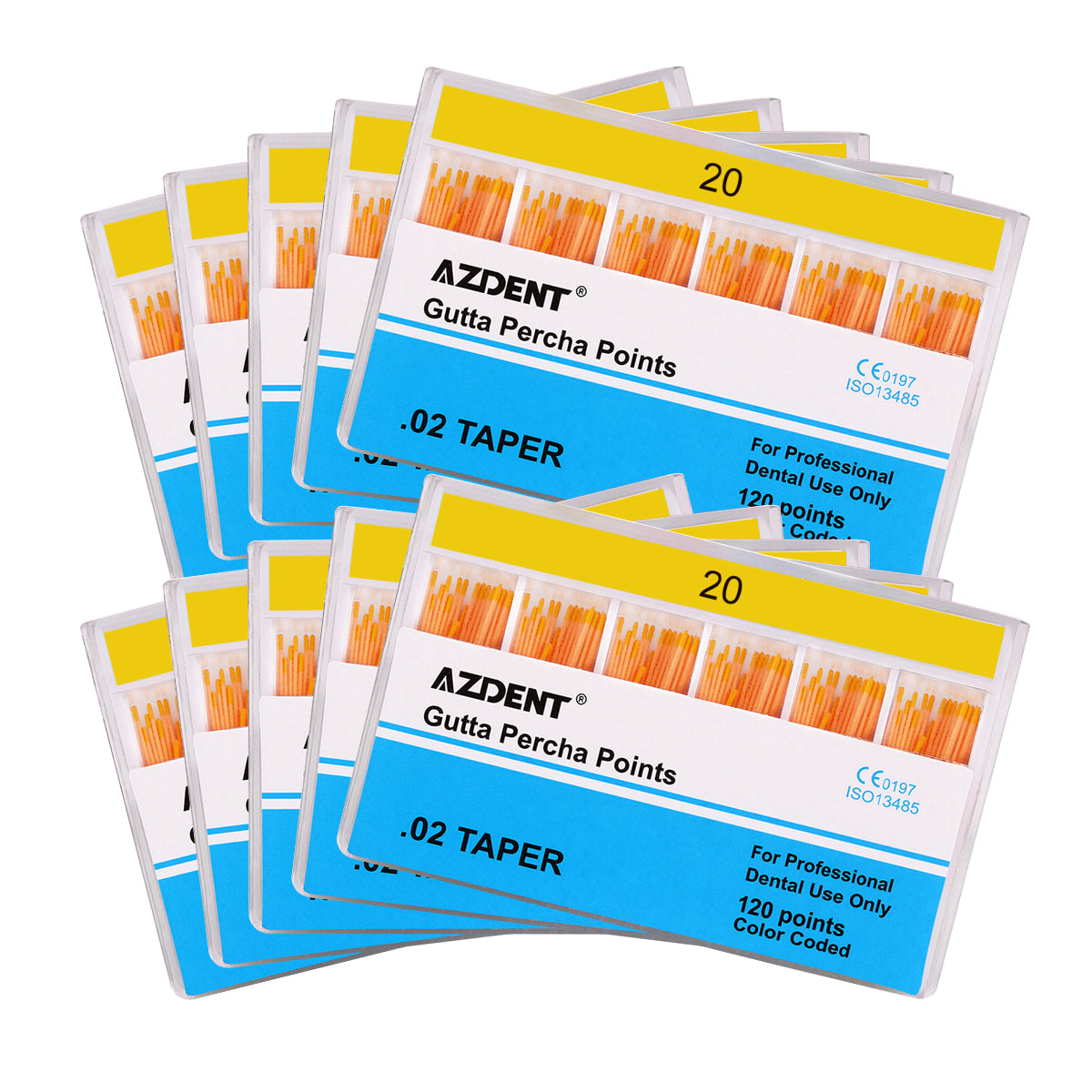 AZDENT Gutta Percha Points #15-40 Taper Size 0.02 Color Coded 7 Models 120/Box-azdentall.com