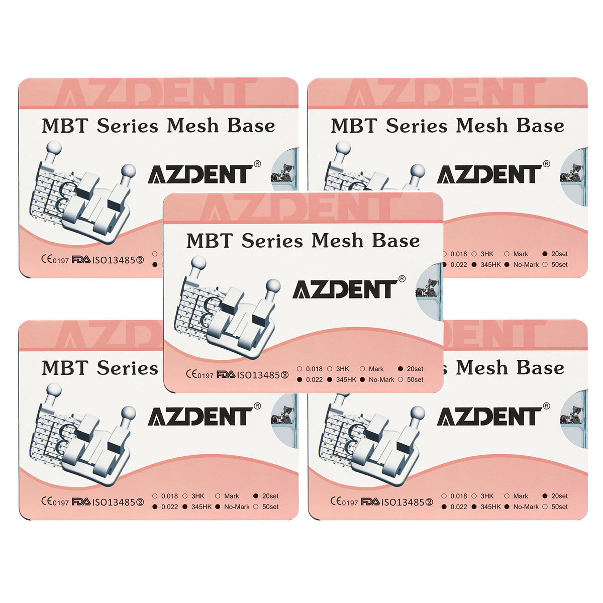 5 Boxes AZDENT Dental Mesh Base Metal Brackets Mini MBT .022 Hooks on 345 400pcs/Box - azdentall.com