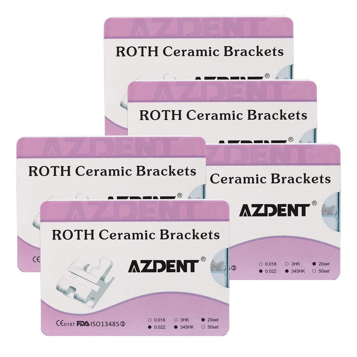 5 Boxes AZDENT Dental Orthodontic Ceramic Brackets Roth .022 345Hooks 400pcs/Box - azdentall.com