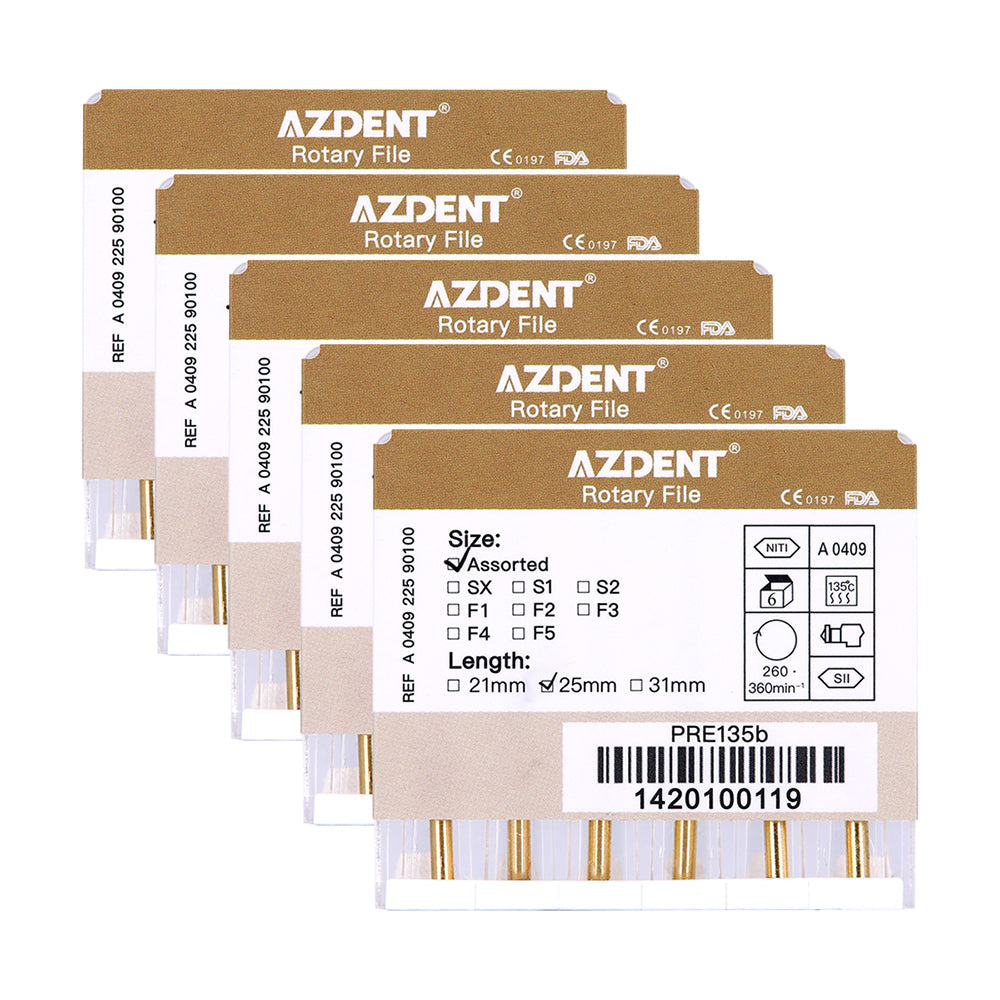 AZDENT Dental NiTi Protaper Rotary Engine Files 25mm Assorted SX-F3 Gold Taper 6pcs/Pk-azdentall.com