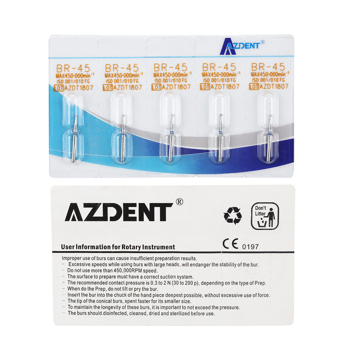 AZDENT Diamond Bur SR Series Full Size Round End Cylinder 5pcs/Pack-azdentall.com