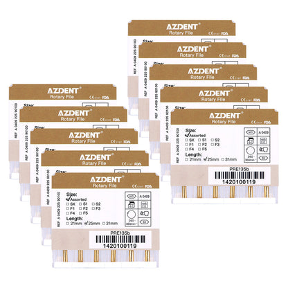 AZDENT Dental NiTi Protaper Rotary Engine Files 25mm Assorted SX-F3 Gold Taper 6pcs/Pk-azdentall.com