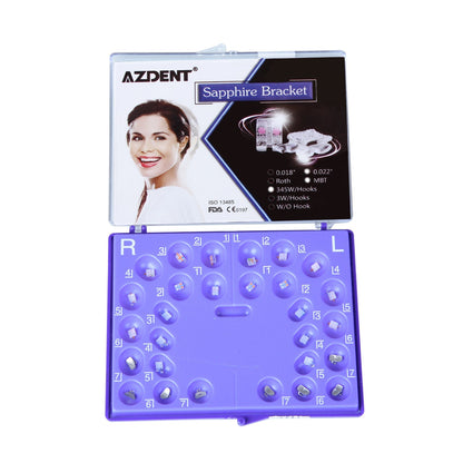 AZDENT Dental Orthodontic Ceramic Bracket Positioning Monocrystalline Sapphire Buccal Tube Mini MBT 0.022 345Hooks 28pcs/Kit - azdentall.com