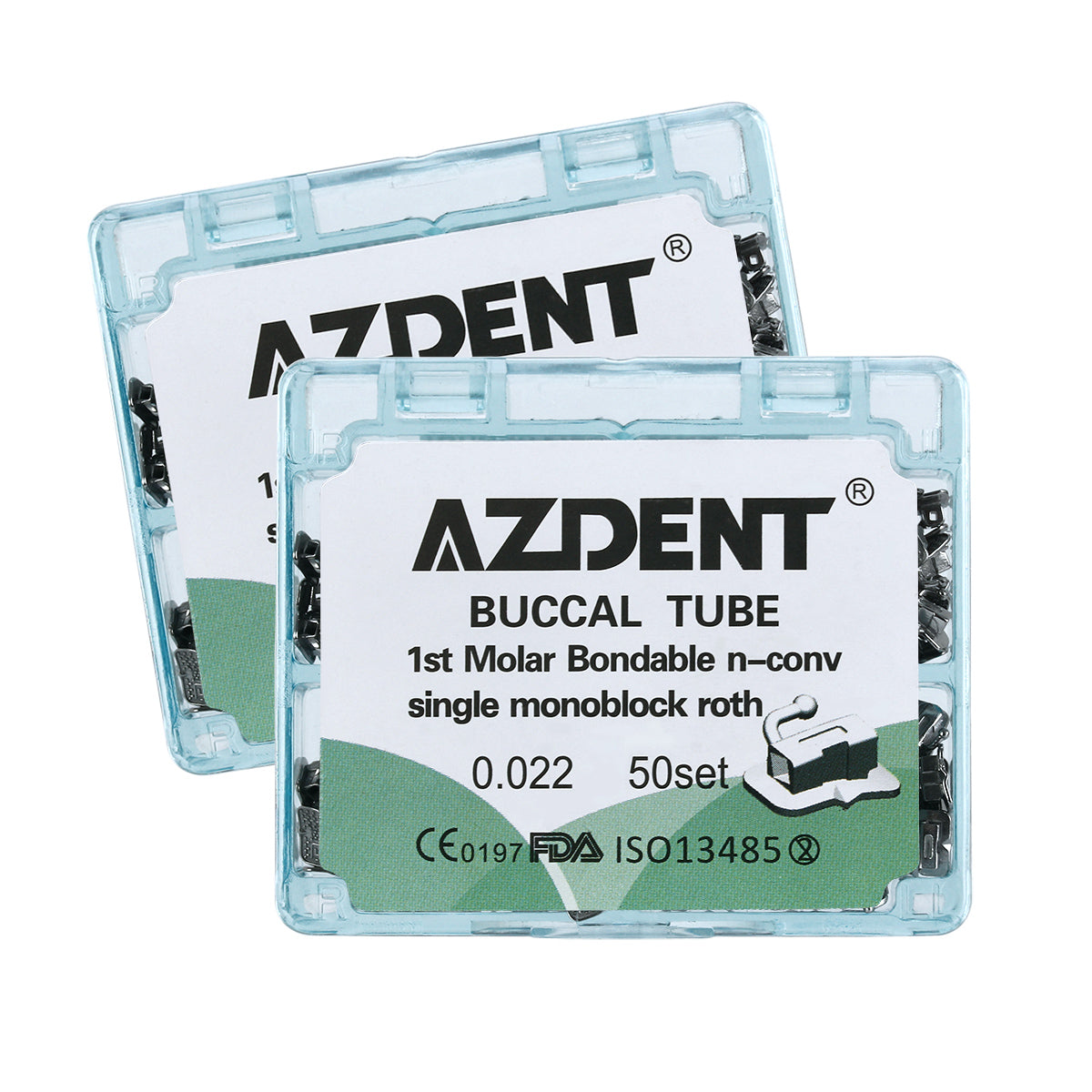 2 Boxes AZDENT Dental Orthodontic Buccal Tube 1st Molar Bondable Monoblock Non-convertible Roth 0.022 50Sets/Box - azdentall.com