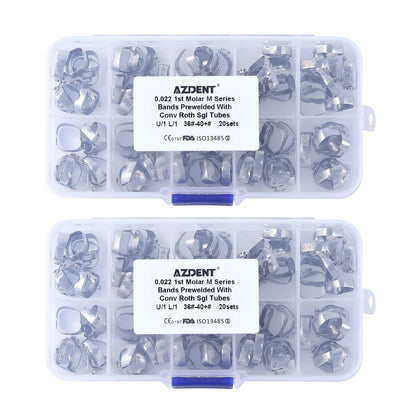 2 Boxes AZDENT 1st M Series Bands with Buccal Tube Convertible Roth .022 Single U/1 L/1 36#-40+# 20sets/Box - azdentall.com