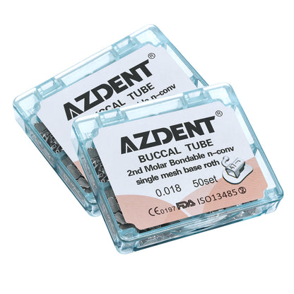 2 Boxes AZDENT Dental Orthodontic Buccal Tube 2nd Molar Bondable Split Non-Convertible Roth 0.018 50Sets/Box - azdentall.com