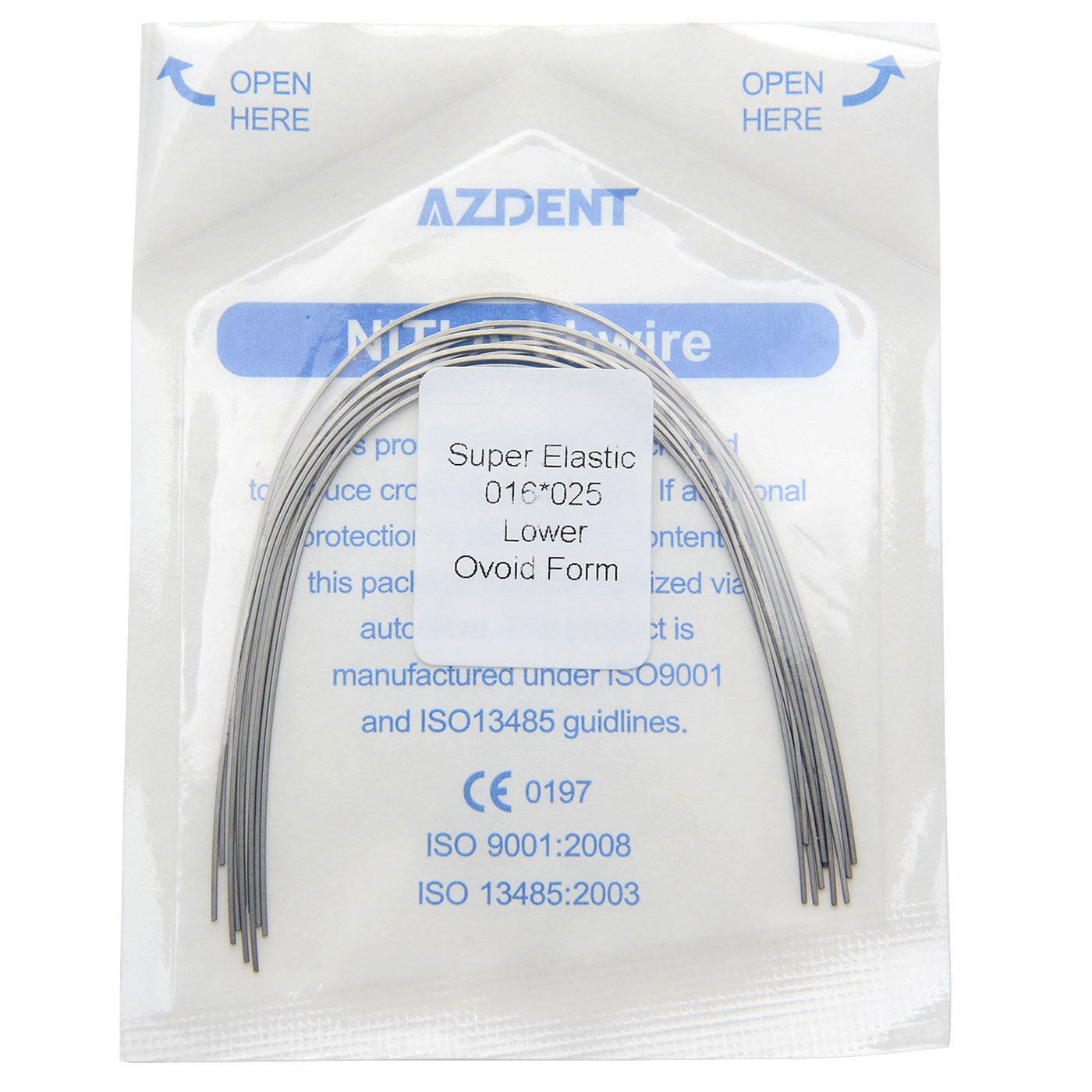 AZDENT Dental Orthodontic Archwires Niti Super Elastic Ovoid Rectangular 0.016x0.025 Lower 10pcs/Pack - azdentall.com