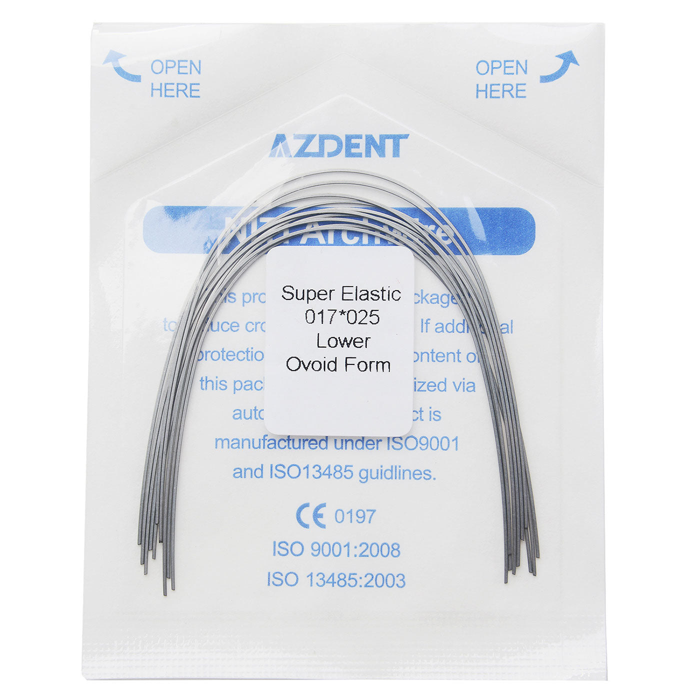 AZDENT Dental Orthodontic Archwires Niti Super Elastic Ovoid Rectangular 0.017x0.025 Lower 10pcs/Pack - azdentall.com