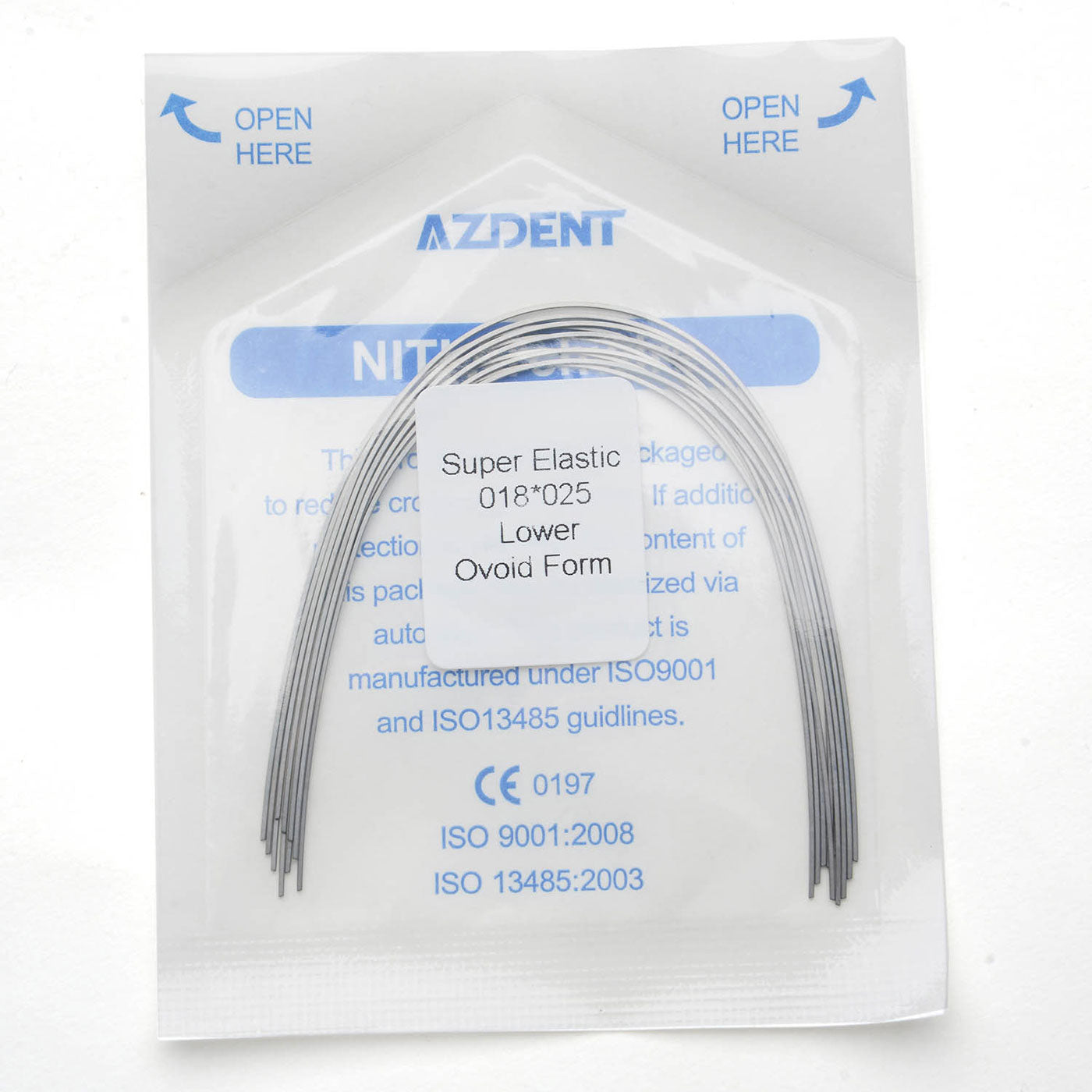 AZDENT Dental Orthodontic Archwires Niti Super Elastic Ovoid Rectangular 0.018x0.025 Lower 10pcs/Pack - azdentall.com