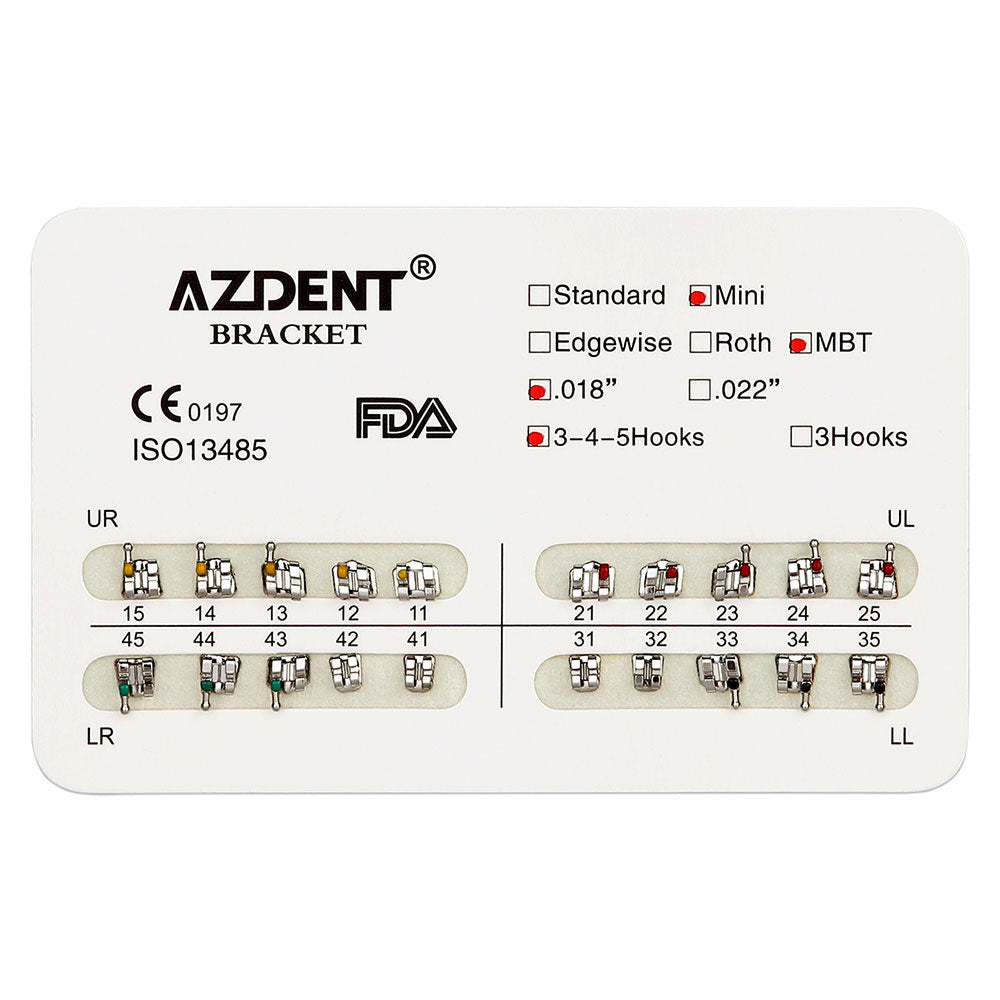 AZDENT Dental Mini Metal Brackets For Braces MBT 0.018 3-4-5Hooks 20pcs/Pack - azdentall.com