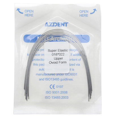 AZDENT Dental Orthodontic Archwires Niti Super Elastic Ovoid Rectangular 0.018x0.022 Upper 10pcs/Pack - azdentall.com