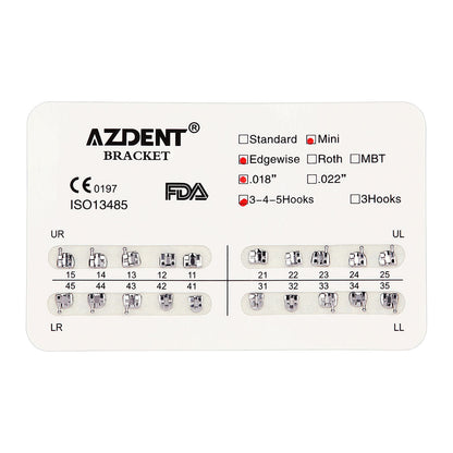 AZDENT Dental Mini Metal Brackets For Braces Edgewise 0.018 3-4-5Hooks 20pcs/Pack - azdentall.com