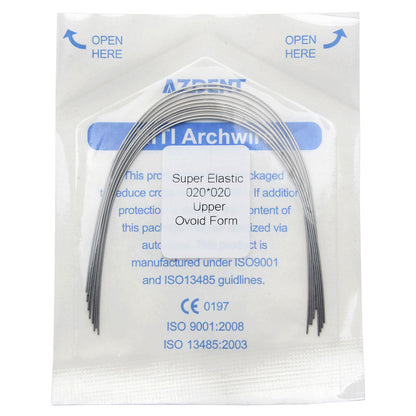 AZDENT Dental Orthodontic Archwires Niti Super Elastic Ovoid Rectangular 0.020x0.020 Upper 10pcs/Pack - azdentall.com