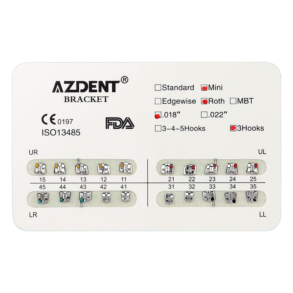 AZDENT Dental Mini Metal Brackets For Braces Roth 0.018 3Hooks 20pcs/Pack - azdentall.com