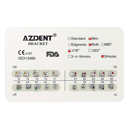 AZDENT Dental Mini Metal Brackets For Braces Roth 0.018 3Hooks 20pcs/Pack - azdentall.com