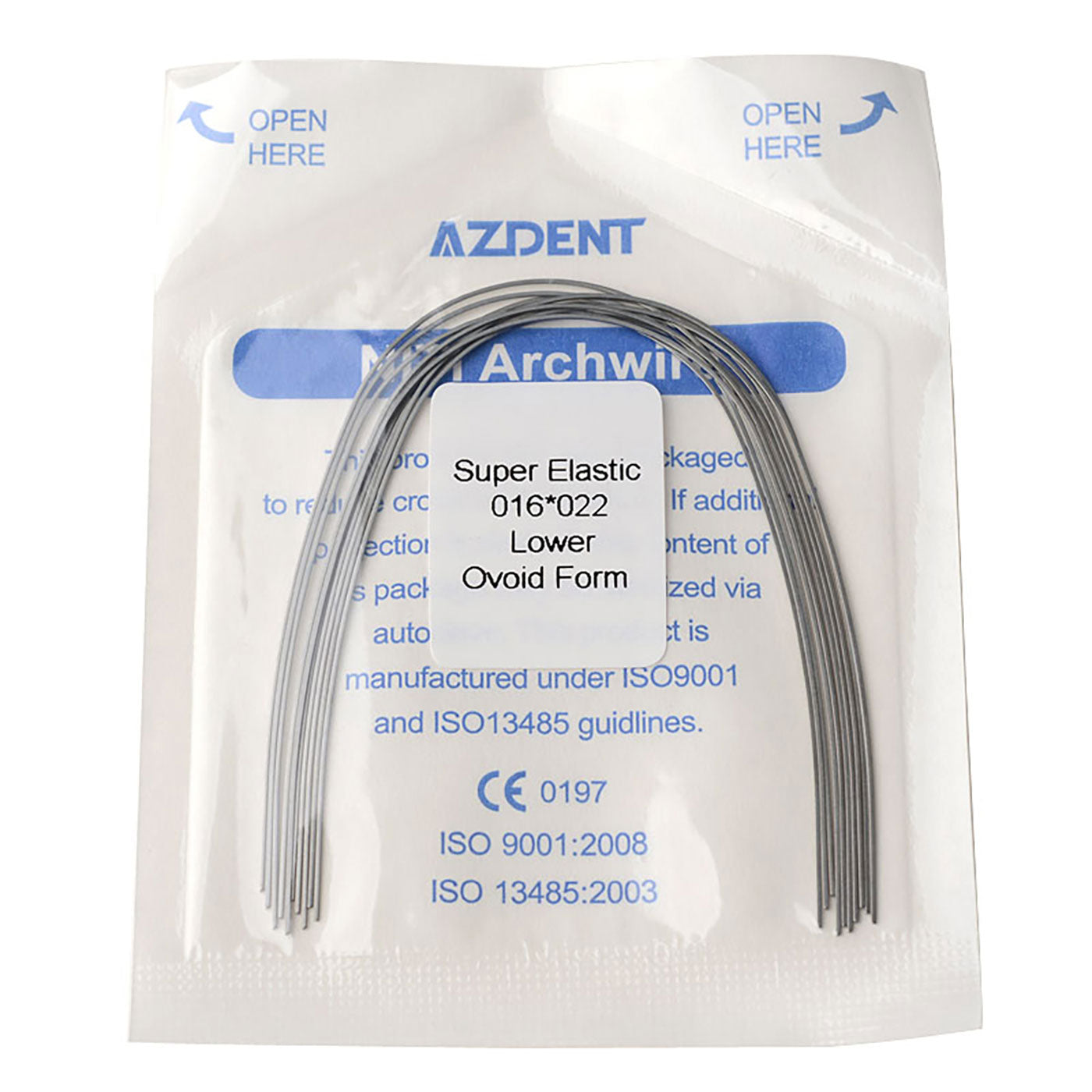 AZDENT Dental Orthodontic Archwires Niti Super Elastic Ovoid Rectangular 0.016x0.022 Lower 10pcs/Pack - azdentall.com