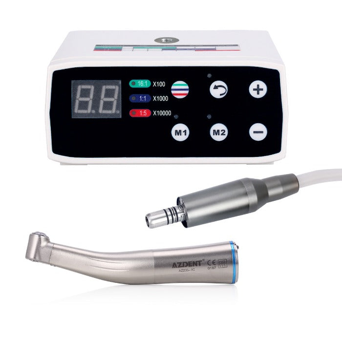 Dental LED Brushless E Type Electric Internal Micro Motor & 1:1 LED Fiber Optic Push Contra Angle Handpiece Set - azdentall.com