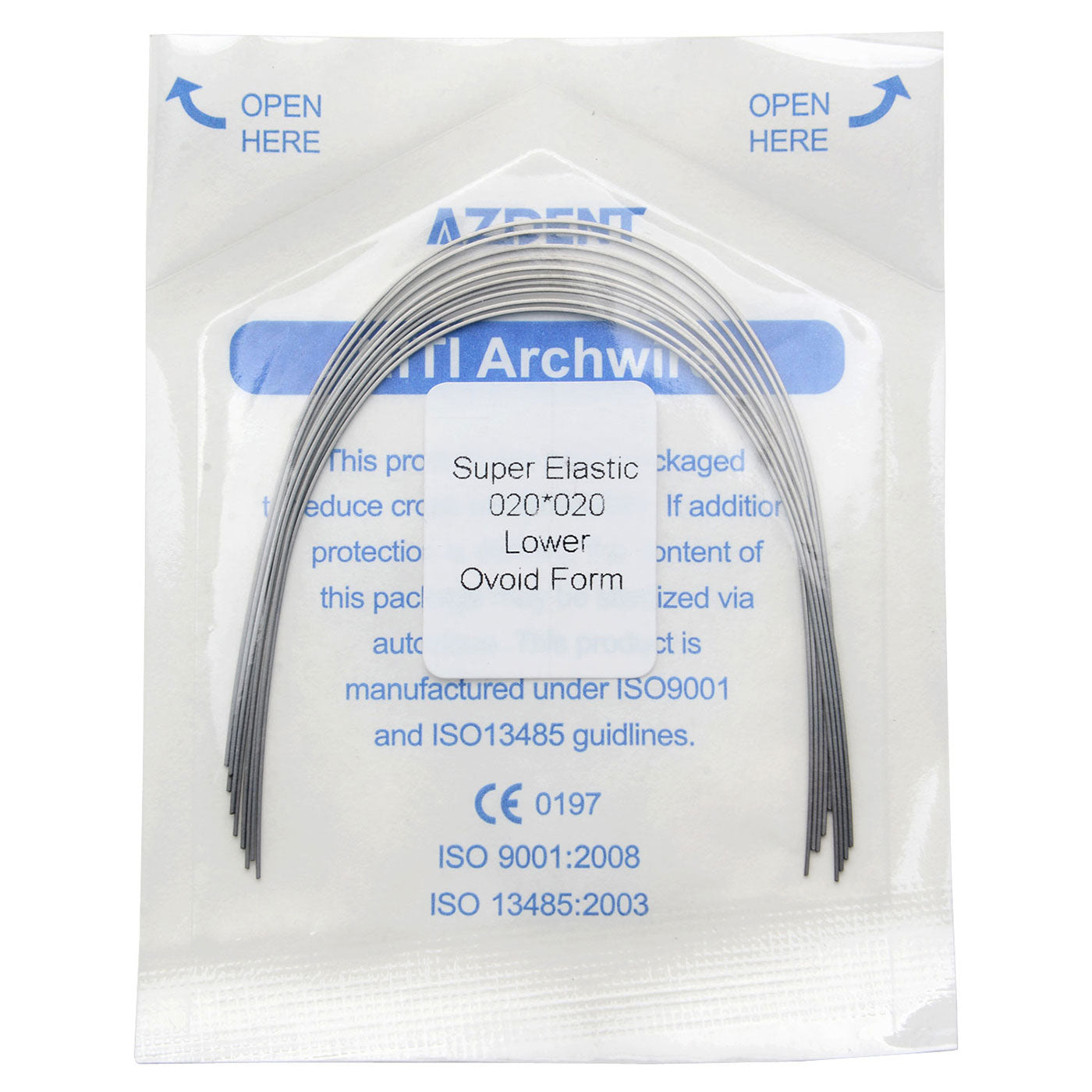 AZDENT Dental Orthodontic Archwires Niti Super Elastic Ovoid Rectangular 0.020x0.020 Lower 10pcs/Pack - azdentall.com