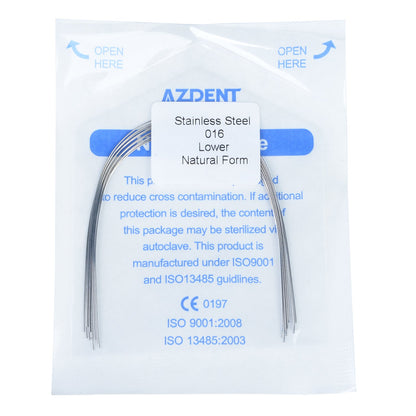 AZDENT Dental Orthodontic Archwire Stainless Steel Round Natural 16 Lower 10pcs/Pack-azdentall.com