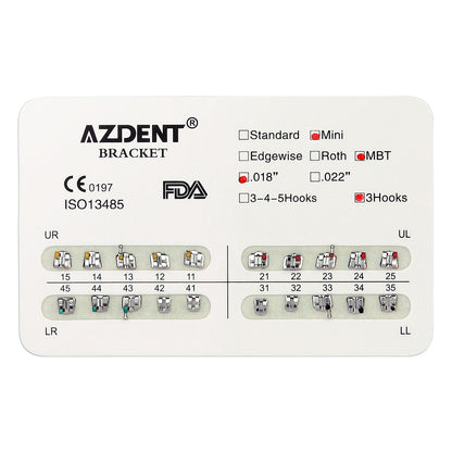 AZDENT Dental Mini Metal Brackets For Braces MBT 0.018 3Hooks 20pcs/Pack - azdentall.com